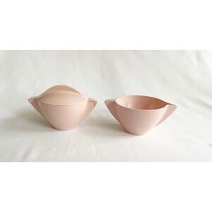 Vintage 1950s Pink Melmac Mallo Ware Sugar Bowl & Creamer Set Melamine Mallory